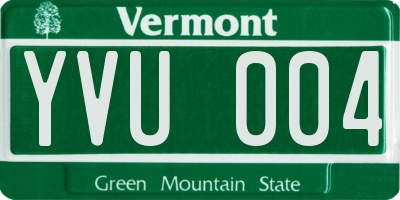 VT license plate YVU004