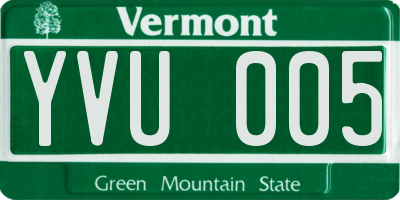 VT license plate YVU005