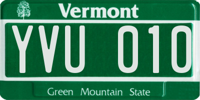 VT license plate YVU010