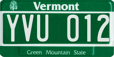 VT license plate YVU012