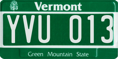 VT license plate YVU013