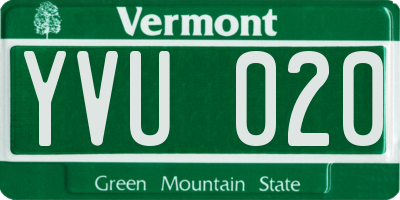 VT license plate YVU020
