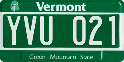 VT license plate YVU021