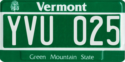VT license plate YVU025