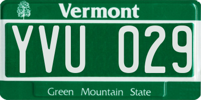 VT license plate YVU029