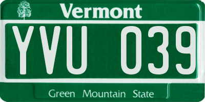 VT license plate YVU039