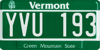 VT license plate YVU193