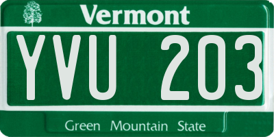 VT license plate YVU203