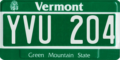 VT license plate YVU204