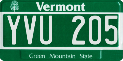 VT license plate YVU205