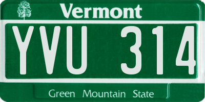 VT license plate YVU314