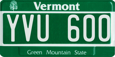 VT license plate YVU600