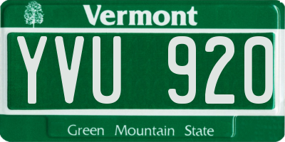 VT license plate YVU920