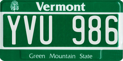 VT license plate YVU986