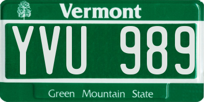 VT license plate YVU989