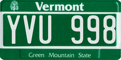 VT license plate YVU998
