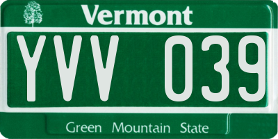 VT license plate YVV039