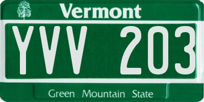 VT license plate YVV203