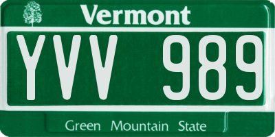 VT license plate YVV989