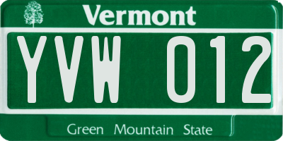 VT license plate YVW012
