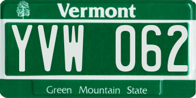 VT license plate YVW062