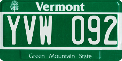VT license plate YVW092