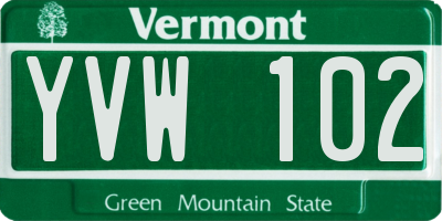 VT license plate YVW102