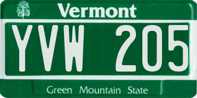 VT license plate YVW205