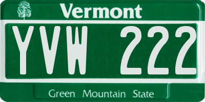 VT license plate YVW222