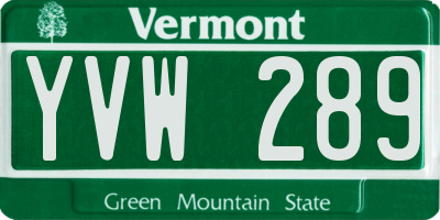 VT license plate YVW289