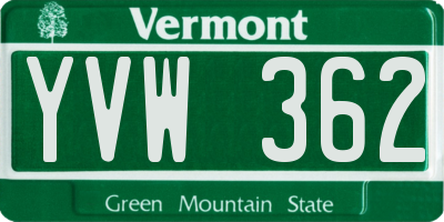 VT license plate YVW362