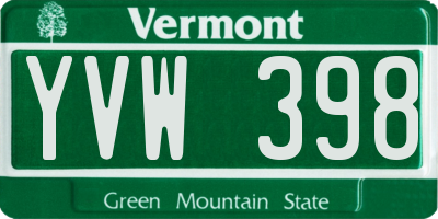 VT license plate YVW398