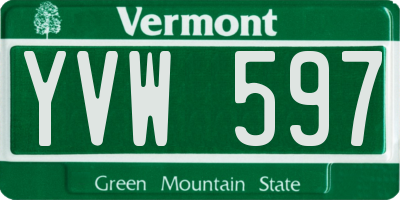 VT license plate YVW597