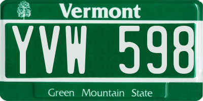 VT license plate YVW598
