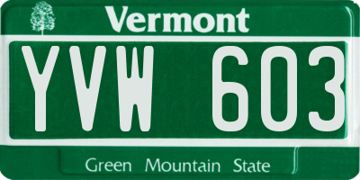 VT license plate YVW603