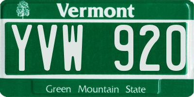 VT license plate YVW920