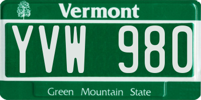 VT license plate YVW980
