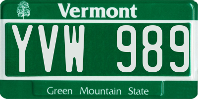 VT license plate YVW989