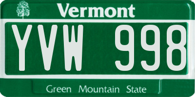 VT license plate YVW998