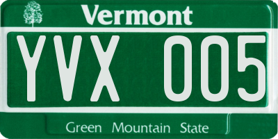 VT license plate YVX005