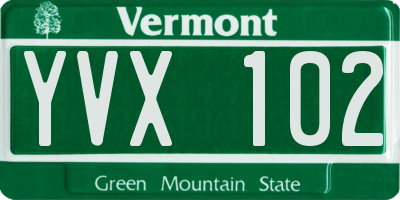 VT license plate YVX102