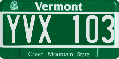 VT license plate YVX103