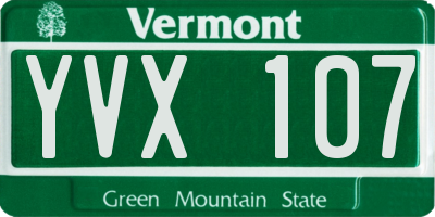 VT license plate YVX107
