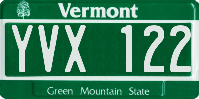 VT license plate YVX122