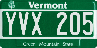 VT license plate YVX205