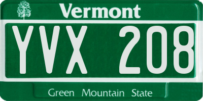 VT license plate YVX208