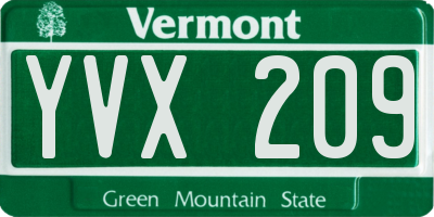 VT license plate YVX209