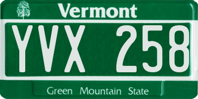 VT license plate YVX258