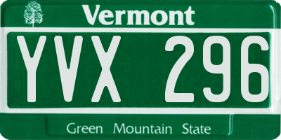 VT license plate YVX296