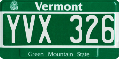 VT license plate YVX326